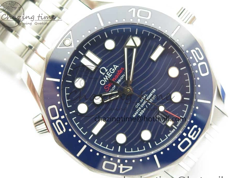 0301 ZeroBulk 2018 Seamaster Diver 300M OMF Best Edition Blue Ceramic Blue Dial on SS Bracelet A8800 (Black Balance Wheel) 7957